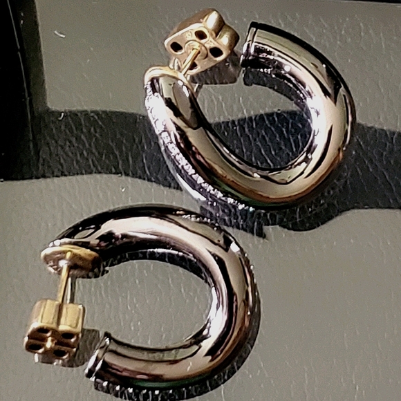 Curvy Pave Crystal Gunmetal Black Hoop Earrings - Picture 2 of 6